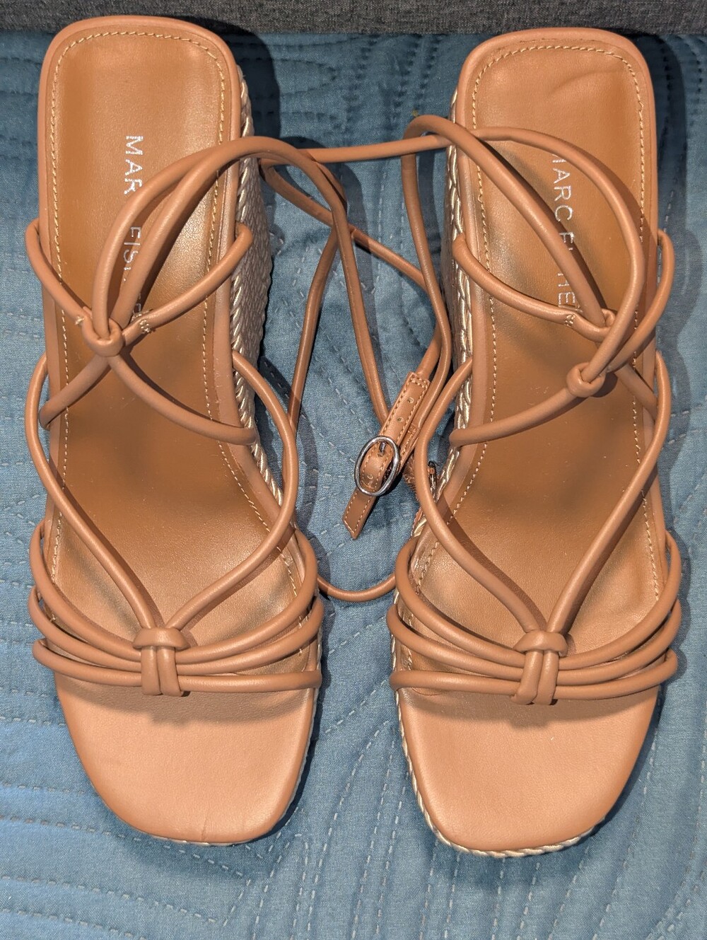 Marc Fisher Cognac Strappy Woven Platform Sandal